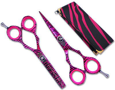 Professional Hairdressing Scissors &Thinner Hair Cutting Shears 5.5" PINK ZEBRA 