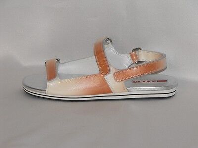 Pre-owned Prada Patent Ombre Leather Flats Two Tones Gladiator Logo Sandals 39