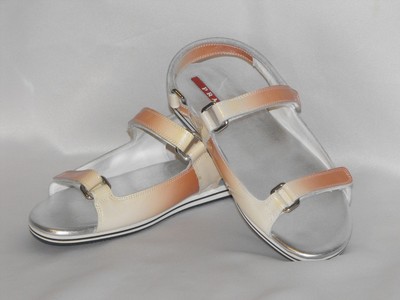 Pre-owned Prada Patent Ombre Leather Flats Two Tones Gladiator Logo Sandals 39