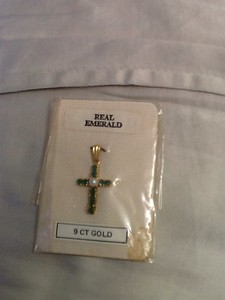 pearl charm  cross cross necklace Gold Emerald & emerald charm with Pendant about BNIP