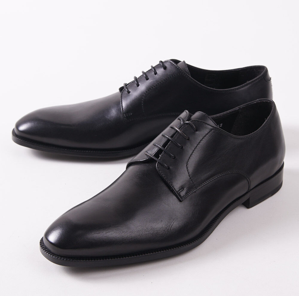 Pre-owned Canali $695  1934 Black Calf Leather Plain Toe Derby Us 8 D Shoes