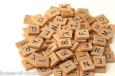 200 WOODEN SCRABBLE TILES BLACK LETTERS & NUMBERS FOR CRAFTS WOOD UK SELL
