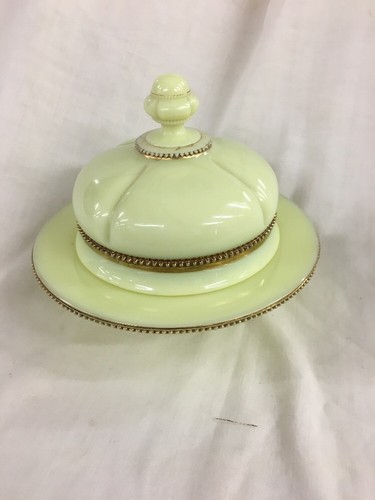 EAPG CUSTARD ENAMELED  GEORGIA GEM COVERED BUTTER DISH by TARENTUM ca 1900