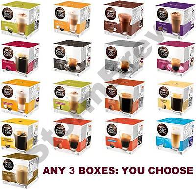 NESCAFE DOLCE GUSTO PODS: 3 BOXES of 16 CAPSULES (YOU CHOOSE). COFFEE, LATTE