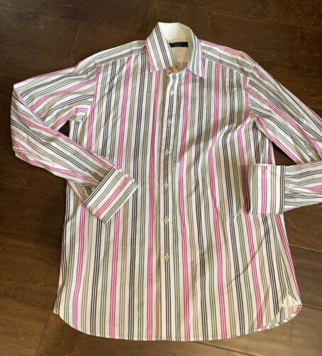 Ted Baker Archive Men’s Button Down Shirt French Cuff Cotton Sz 15.5 Striped