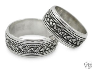 MATCHING-BRAIDED-STERLING-SILVER-WEDDING-Promise-Rings-Bands-Set-SPIN