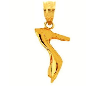 14k-Yellow-Gold-HIGH-HEEL-SHOE-3D-Pendant-Charm-Made-in-USA