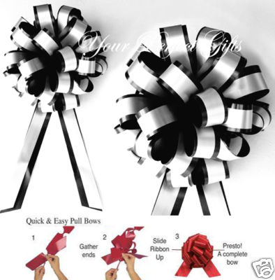 BLACK WHITE 8 PULL PEW BOWS WEDDING CHURCH DECORATION Corona 92881 US