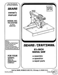 Sears Radial Arm Saw Manual 113