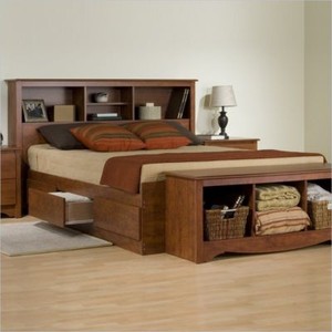 Cherry 6 Drawer Queen Platform Storage Bed & Headboard | eBay