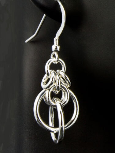 Orbits Chain Maille Earrings .925 Sterling Silver Dangle Designer Made Chainmail 