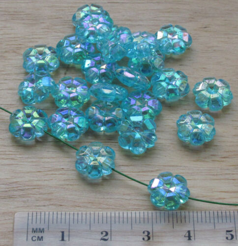 50 flower daisy 10mm faceted AB iridescent plastic beads cute fun choose colour 