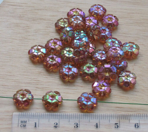 50 flower daisy 10mm faceted AB iridescent plastic beads cute fun choose colour 