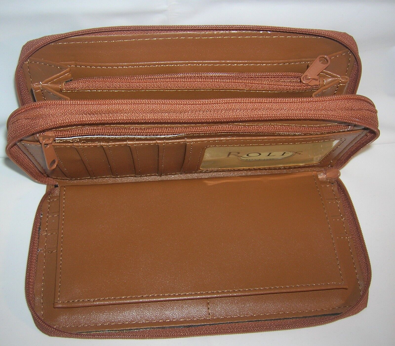 Rolfs Double Zip Around Checkbook Organizer Wallet Color Beige Soft Leather | eBay