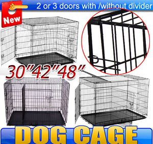 48-42-30-Dog-Cage-Folding-Metal-Dog-Crate-2-3-doors-Pet-Kennel-With-divider