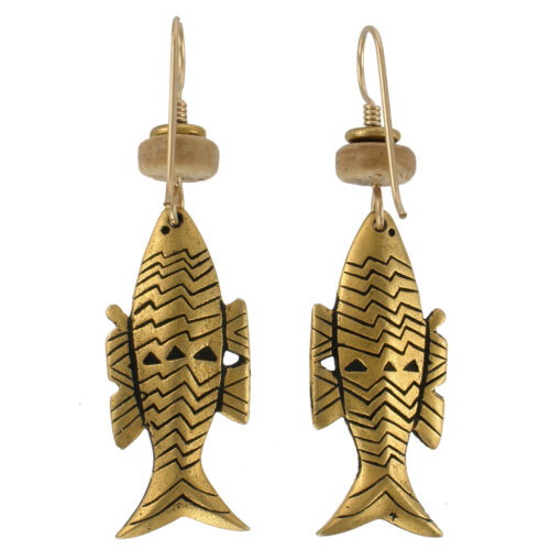 NEW Laurel Burch FISH SPIRIT Antiqued Gold Over Lead Free Pewter Earrings