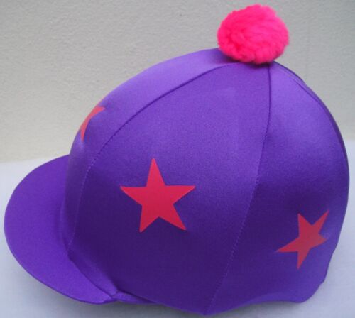 Riding Hat Silk Skull cap Cover PURPLE  HOT PINK CERISE STARS With OR w//o Pompom