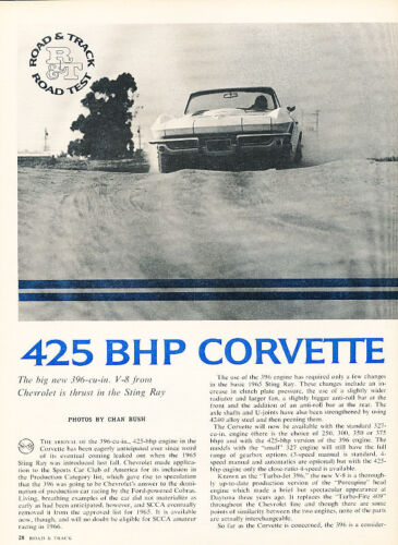 Classic Article A85-B 1965 Chevrolet Corvette 425bhp Road Test 
