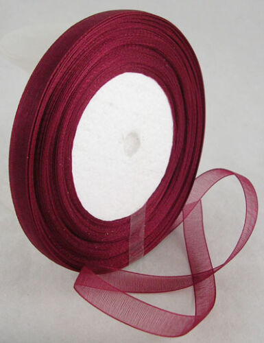 15mm Wide UK Seller 50 Yard Roll Sheer Organza Ribbon Choose Colour