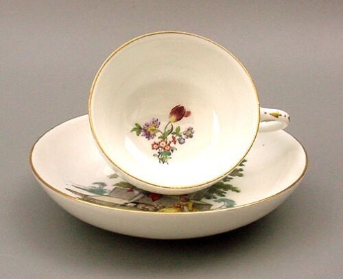 EARLY-18thC-MEISSEN-HP-CUP-SAUCER-c-1750