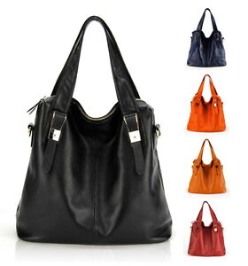 Women Genuine Soft Leather Tote Bag Shopper Cabas Handbag Purse Shoulder Duffle