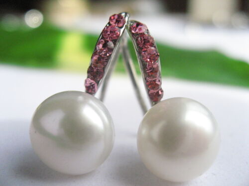 AAA 8mm Real Cultured White Freshwater Pearl Platinum Plated Earrings Gifts