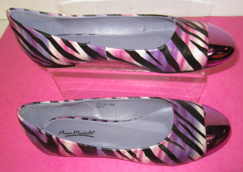 Anne Michelle Ballerina Style Shoes Purple or Black Metallic Toe Cap L4936