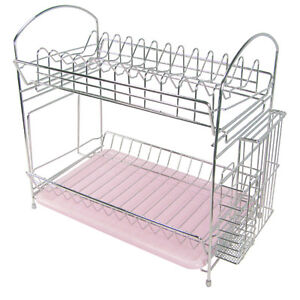 2 Tier Dish Drying Drainer Holder Chrome Plated Dishes 