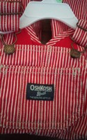 Baby OshKosh Bgosh Vestbak red /white Striped jean Overalls.Railroad. Size 6 mon