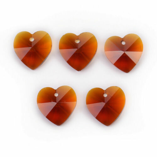 10pcs 14mm Charms Heart Faceted Crystal Glass Loose Spacer Beads Jewelry Pendant 