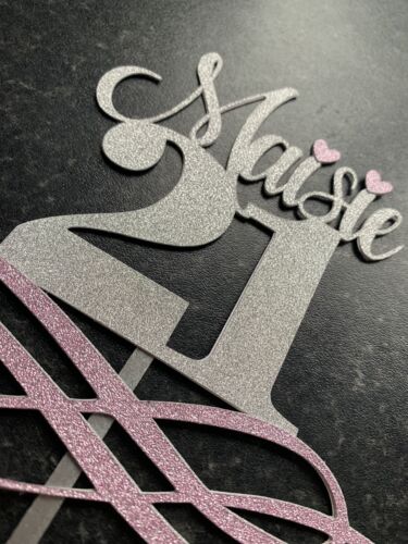 Personalised Glitter Birthday 21st Cake Topper Any Name Colour Age Double Sided 