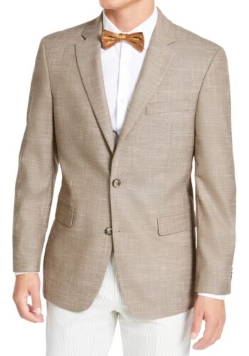 Tommy Hilfiger Mens Blazer Tan Brown Size 40 Long Two-Button Notched $295 #168
