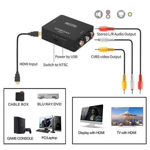 HDMI To AV RCA CVBS 1080P Composite Audio Video Adapter Converter Box Upscaler