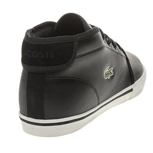 New Mens Lacoste Black Ampthill Leather Trainers Hi Top Lace Up
