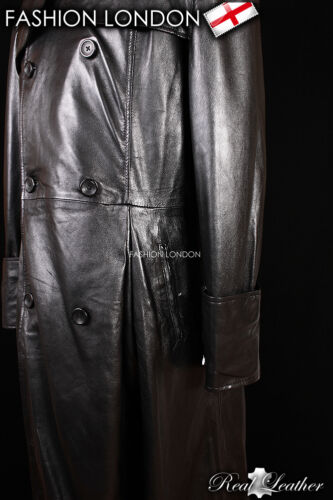 'MORPHEUS' Black Men's Lambskin Full-Length Leather Long Trench Coat Jacket 