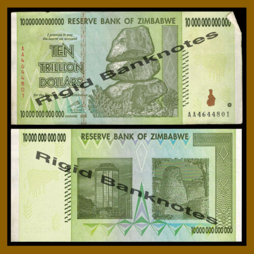 2008 AA Circulated Used 100 Trillion ser Zimbabwe 10 Trillion Dollars x 10 Pcs