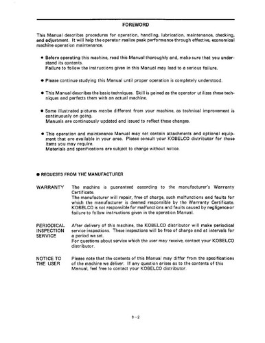 KOBELCO SK15SR SK20SR EXCAVATOR OPERATORS OPERATION MAINTENANCE MANUAL
