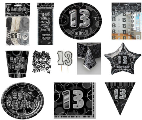 Black and Silver Glitz Aged Birthday Partyware Decorations Tableware Ages 13-80