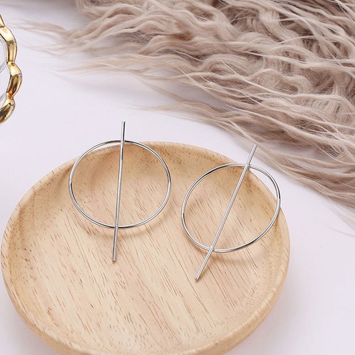Korean Styles Circle Stick Geometry Earrings Hoop Dangling For Ladies Womens one