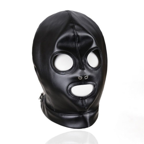 PU Leather Slave Head Hood Mask Party Zip Lock Eye Mouth Restraint Roleplay Game
