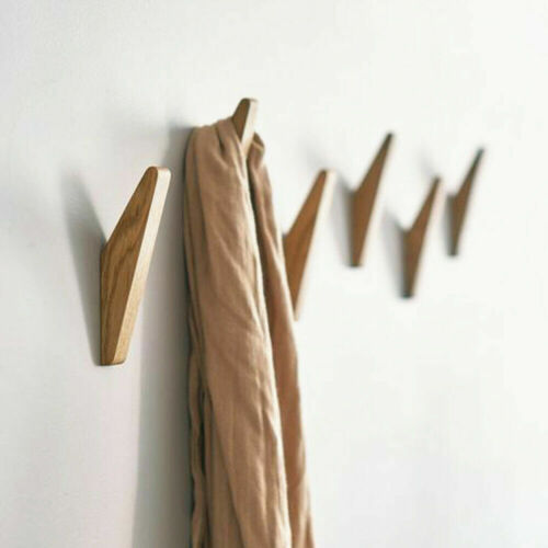 4X Solid Wooden Wall Mounted Hook Peg Coat Hanger Pegs Rack Triangle Hooks Set