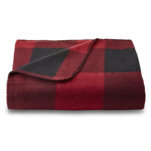 Cannon Red Buffalo Check Plaid Black/Red Fleece Throw Blanket  50x60in