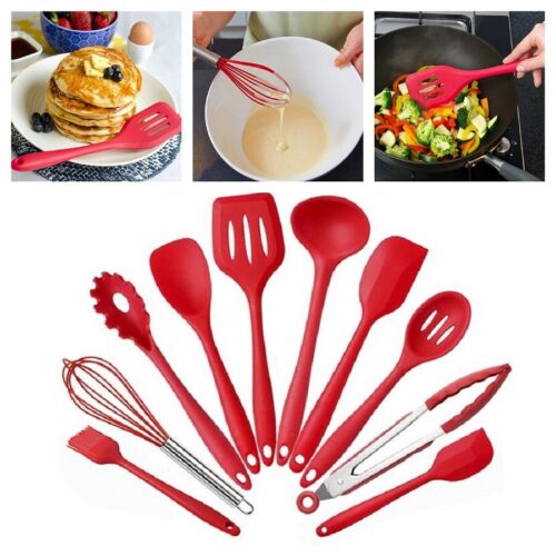 10pcs Silicone Kitchen Utensils Cookware Set Nonstick Baking Cooking Spoon Tools 