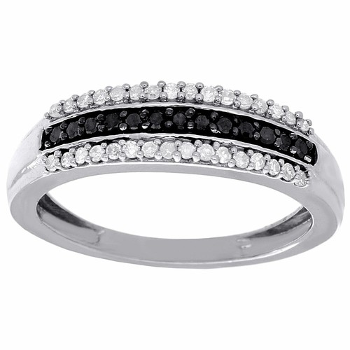Details about / Black /& White Diamond Cocktail Band .925 Sterling Silver Ring 0.26 Ct.