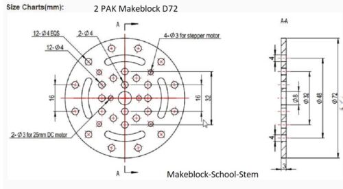 72mm diameter x 3mm 6061 Aluminum Open Source Makeblock Disc D72 2PAK 
