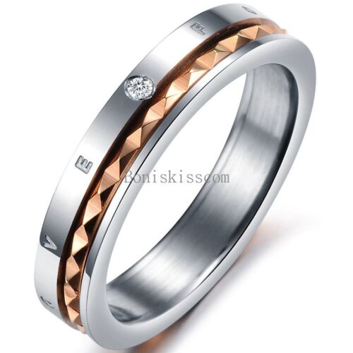 Lovers Stainless Steel  /" Forever Love /" Mens Ladies Crystal Engagement Ring