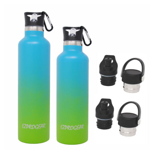 Straws 2 Pack 25 oz & 34 oz Stainless Steel Vaccum Insulated Water Bottle 3 Lid 