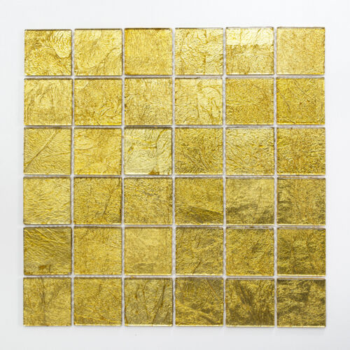 Mosaikmatte Mosaikfliesen Mosaik Quadrat Crystal uni gold Struktur 300x300 mm