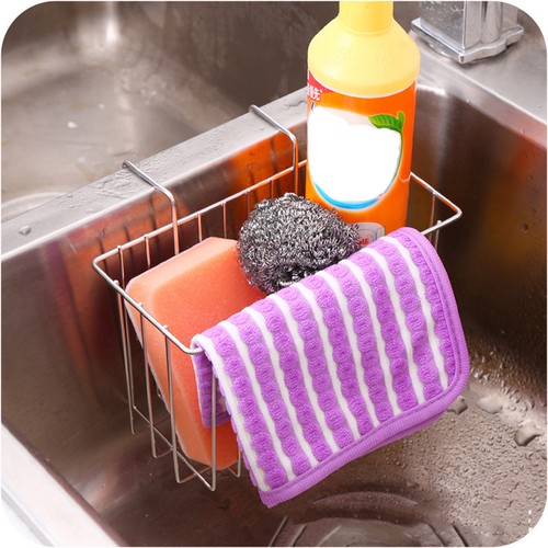Edelstahl-Küchen-Schwamm-Halter-Wanne Caddy-Bürste Drainer Rack-Werkzeug