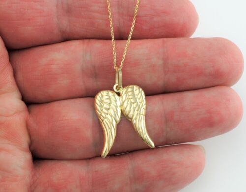 9ct Yellow Gold Angel Wings Charm Pendant Necklace 16/",18/" 20/" Chain